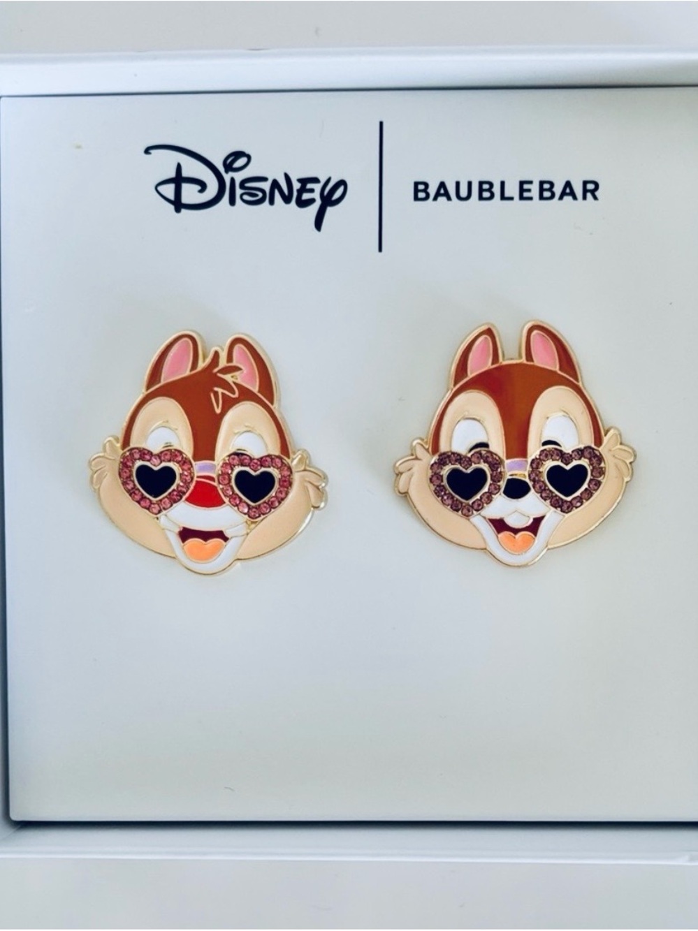 Disney x BaubleBar Chip 'n Dale Valentine's Day Earrings Heart Sunglasses. NWT